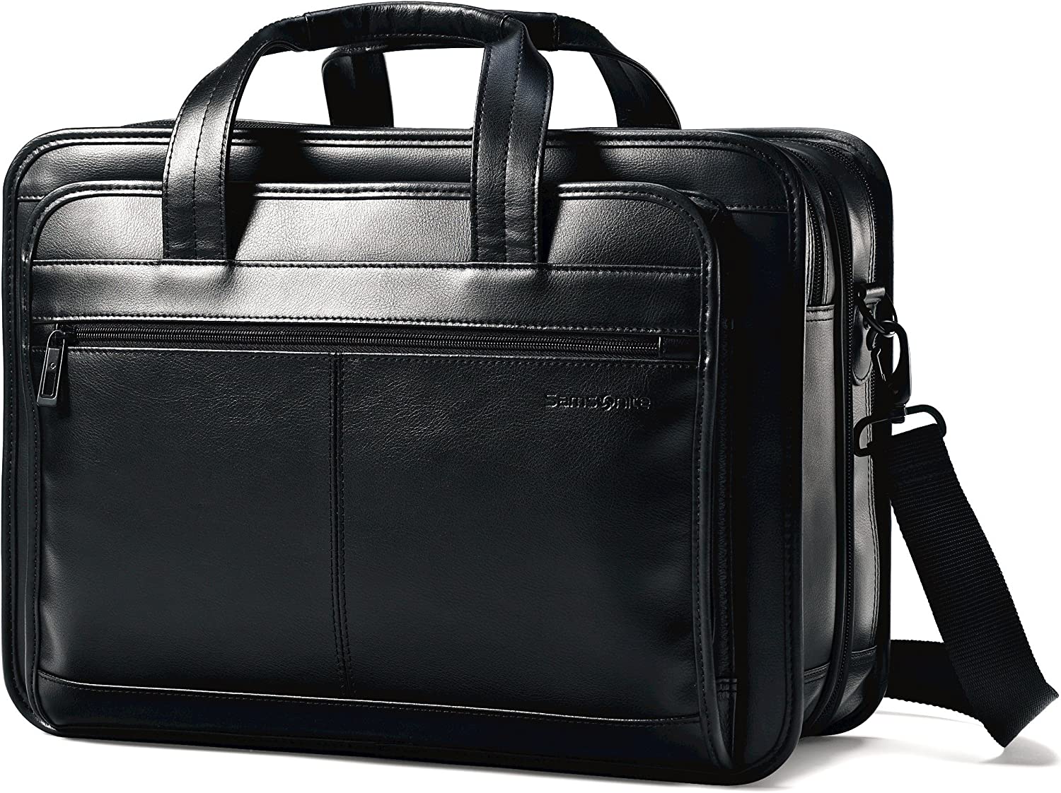 Samsonite Leather Expandable Briefcase, Black, One Size, 17" - Image 1